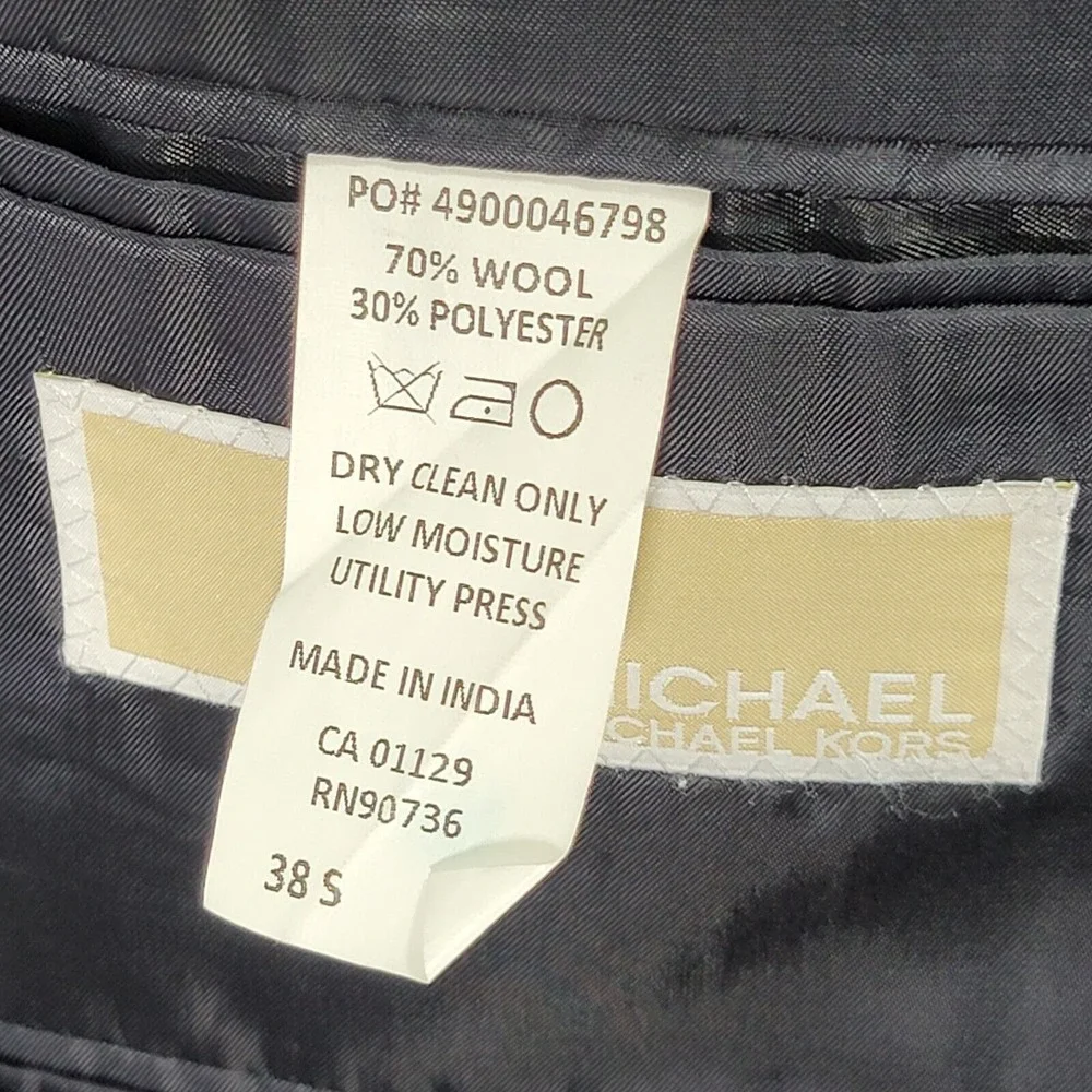 Michael Kors‎ Men's Sport Coat Blazer Two Button Deep Navy Twill Wool Poly 38S